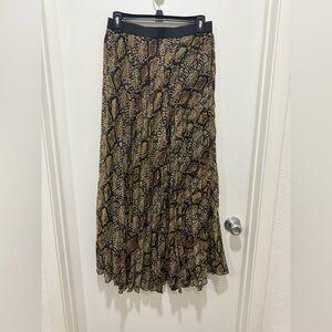 WD.NY Snake Print Sheer Pleated Maxi Skirt in Brown and Tan Size Medium